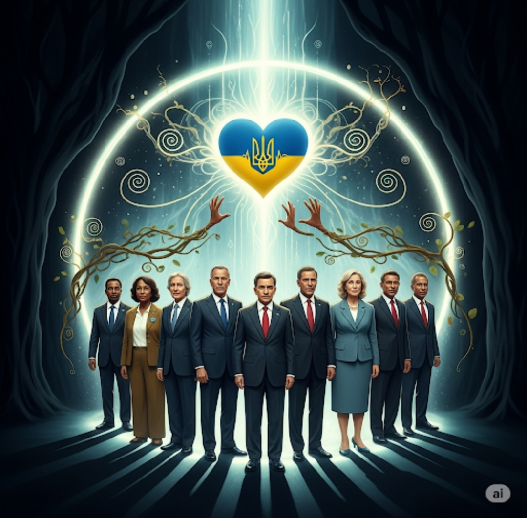 The Sacred Circle This image draws from the Earth-Based/Pagan perspective, representing the "sacred circle-making" of the European leaders. It visualizes their alliance as a protective, almost magical barrier against threat, embodying the theme of sovereignty and collective spiritual strength.